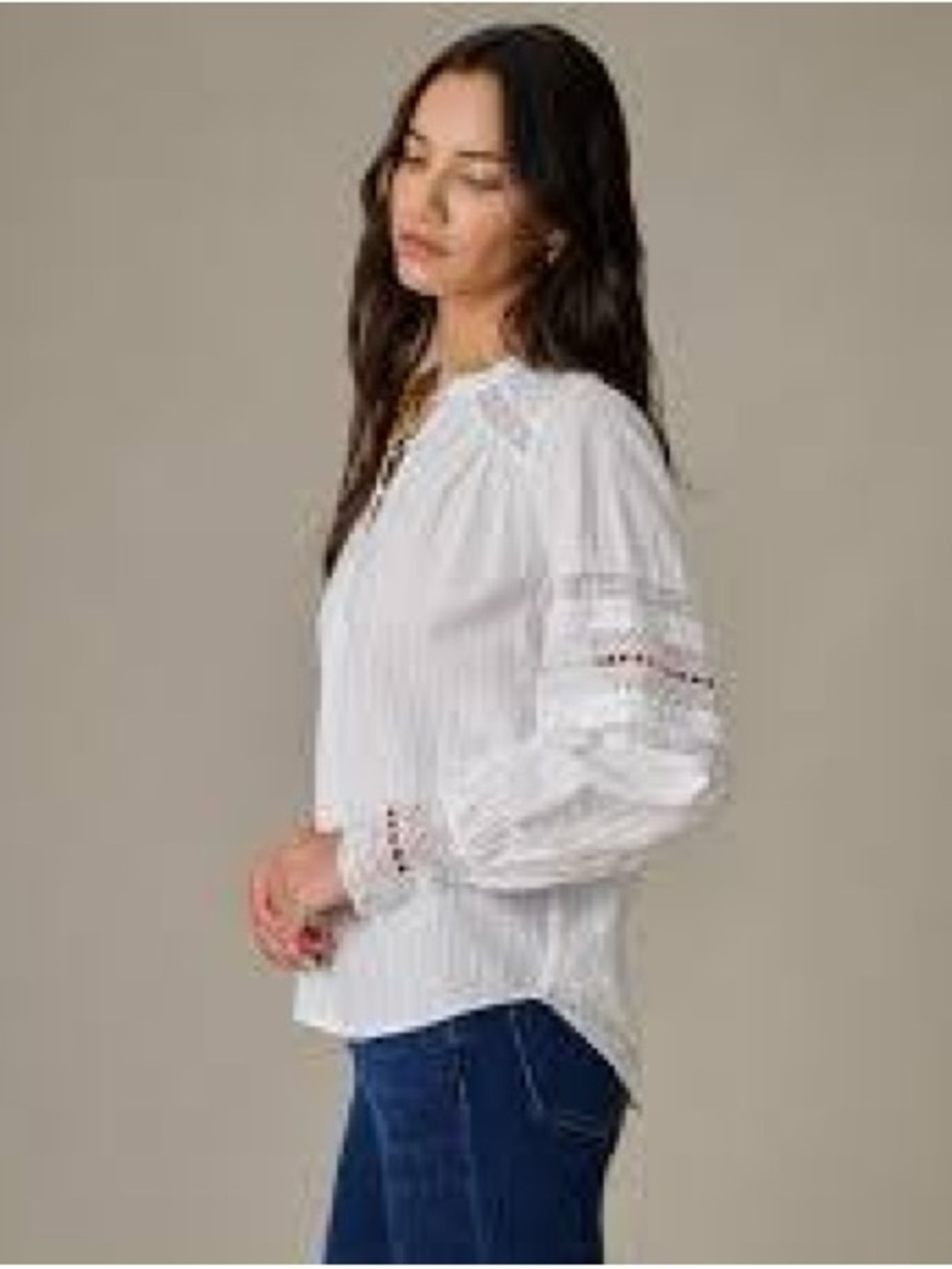 Free People Emma Lace Inset Button Down Blouse White Size XL